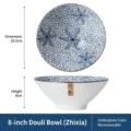 8 inch Japanse keramische kegelvormige kom met blauw zeesterpatroon onderglazuur decoratie - Hoed Kom (Herfstblad Patroon) / Yamada Blauw en Wit