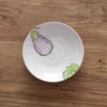 Bol en céramique de style japonais peint à la main avec motifs d'aubergines et de légumes - Motif d'Aubergine / Assiette Ronde de 8 Pouces