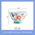 5-inch Japanese hand-painted floral ceramic high-foot rice bowl with 400ml capacity - 5 Inch High-foot Bowl / Blue Bubble