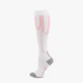 Long white sports compression calf socks with pink and grey patterns for running - White Pink