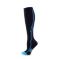 Detailed side view of navy blue cycling compression socks with blue accents - S/M / Navy Blue with Light Blue Stripes