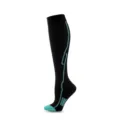 Black and turquoise compression sock side profile view - S/M / Black with Green Stripes