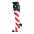 Vue détaillée des chaussettes de compression sport avec motif drapeau américain et étoiles. - S/M / Drapeau USA 2 (Étoiles et Rayures)