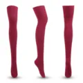 Chaussettes hautes au-dessus du genou en coton tricoté bordeaux pour femmes élégantes - Taille unique / Bordeaux