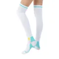 Calcetines de compresión blancos sobre la rodilla con rayas azules y agarre antideslizante - Talla única / Blanco