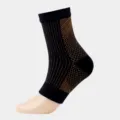Breathable black and orange elastic compression ankle sleeve for sports and yoga support - Black with Copper Heel