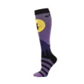Chaussettes de compression Halloween violettes avec sorcière sur la lune et chauves-souris - S/M / Sorcière Violette