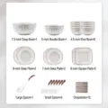 Service de table 33 pièces en céramique pour 6, bols et assiettes de style nordique - Bleu Brume / Collection de Vaisselle pour Six (Coffret Cadeau 33 Pièces)