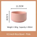 Bol à riz nordique en céramique rose de 4,5 pouces avec design nervuré vertical - Bol de riz de 4,5 pouces / Rose (Bol à Riz 4.5 Pouces)