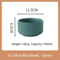 Bol à riz en céramique verte de 4,5 pouces avec texture côtelée verticale Morandi - Bol de riz de 4,5 pouces / Vert Foncé (Bol à Riz 4.5 Pouces)