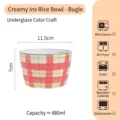 Japanese ceramic dessert bowl with red checkered pattern and blue rim design - Red Plaid / 4.5 Inch (11.5cm)