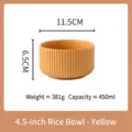 Bol à riz en céramique nervurée jaune de 4,5 pouces, capacité 450 ml, décor élégant - Bol de riz de 4,5 pouces / Jaune (Bol à Riz 4.5 Pouces)
