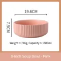 Ciotola da minestra nordica in ceramica rosa scanalata da 8 pollici, capacità 1600ml - Rosa (Ciotola per Zuppa 8 Pollici)