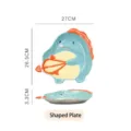 Niedlicher blaugrüner Keramikteller in Dinosaurierform mit orangen Details für Kinder - Geformter Teller
