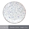 Assiette creuse en céramique japonaise avec motif floral bleu, diamètre 8 pouces. - Assiette creuse de 8 pouces / 20.4x3cm / Floral Bleu Sous Glaçure