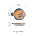 Grande assiette japonaise en céramique peinte à la main en forme de poisson, 26 cm - Poissons / Turbot (Grande Assiette)
