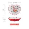 Japanese style heart-shaped ceramic dessert plate with swan floral pattern and red finish - Swan Pattern (Red Swan Heart Plate) / 22.5x20x4.5cm / Red