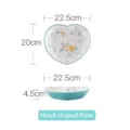 Heart-shaped ceramic bowl with elegant swan and rose pattern for dessert and salad - Swan Pattern (Blue Swan Heart Plate) / 22.5x20x4.5cm / Blue