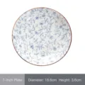 Assiette en céramique de style japonais 7 pouces avec motifs de fleurs bleues décor - Assiette 7 Pouces / 18.6x3.6cm / Floral Bleu Sous Glaçure