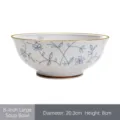 Élégant bol à soupe en céramique japonaise de 8 pouces avec motifs floraux bleus - Grand Bol à Soupe 8 Pouces / 20.3x8cm / Floral Bleu Sous Glaçure