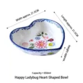 Heart-shaped ceramic bowl with ladybug and floral patterns for desserts and salads, 21.5cm - Happy Ladybug (Happy Ladybug Heart Bowl) / 21.5x21.5x5.5cm (850ml)
