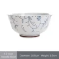 Élégant bol à nouilles en céramique de 6,5 pouces de style japonais avec fleurs bleues - Bol Profond 6 Pouces / 16.6x8.5cm / Floral Bleu Sous Glaçure