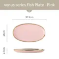 Luxuriöse rosa Keramik-Fischplatte oval mit Goldrand, 30,5 cm x 18 cm Variantendetails. - 12 Zoll Ovaler Fischteller / Rosa