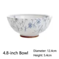Bol à riz japonais en céramique de 4,8 pouces avec motifs floraux bleu sous couverte - Bol à Riz 4.8 Pouces / 12.4x5.4cm / Floral Bleu Sous Glaçure
