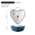Navy blue heart-shaped ceramic bowl with strawberry pattern for desserts and salads. - Strawberry Print (Dark Blue Heart Bowl) / 15.7x15.4x5.3cm (420ml) / Dark Blue