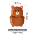 Grande assiette divisée en céramique ours mignon pour enfants, vernis brun, 19,2x26,5 cm - Style Grand Ours / Assiette Divisée Ours