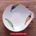 Assiette à poignée créative japonaise de 7,2 pouces avec motif piment peint à la main - Motif de Piment / Plateau de Service 7.2 Pouces