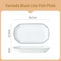 Minimalist Nordic white ceramic fish plate with black rim, 30.7cm length - Corner Cut Fish Plate / 30.7x17.2x4cm