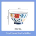 Japanese style hand-painted ceramic rice bowl featuring a colorful floral pattern 5 inch - 5 Inch High-foot Bowl / Childlike Style