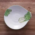 Assiette en céramique de 7,2 pouces avec poignée et motif bok choy peint à la main - Plateau de Service 7.2 Pouces / Motif Légumes Verts