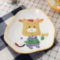 Jolie assiette en céramique pour enfants style japonais peint à la main avec motif taureau - Assiette Vache