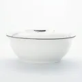 Nordic minimalist white ceramic soup bowl with matching lid and elegant black rim detail - 9 inch Casserole Pot with Lid