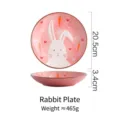 Assiette mignonne en céramique rose pour enfants avec motif de lapin blanc 20,5cm - Style Lapin / Assiette Lapin