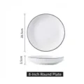 Minimalist 8 inch white ceramic round plate with black rim for home kitchen dining - 8 Inch Plate