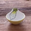 Bol en céramique de style japonais de 5 pouces avec poignée et motif radis peint à la main - Motif Radis Blanc / Bol à Poignée 5 Pouces