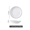 7-inch minimalist white ceramic round plate with elegant black rim for dining use - 7 inch Plate