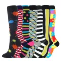 Collection of colorful patterned compression socks for sports and running activities. - 7 Pairs Mixed Set 3