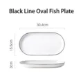 Nordic white ceramic oval fish plate with black rim, dimensions 30.4x15.5x3cm, SKU variant. - Oval Fish Plate