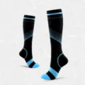 Chaussettes de compression noires de qualité avec rayures bleu clair pour sport unisexe - S/M / Bleu