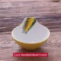 Bol créatif en céramique de 5 pouces avec motif de maïs peint à la main sur une finition jaune - Motif de Maïs / Bol à Poignée 5 Pouces