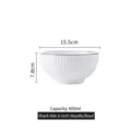 Minimalist Nordic style white fluted ceramic noodle bowl with black rim, 6-inch 600ml size - 6 inch Round Bowl