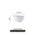 Nordic style white ceramic rice bowl with black rim and fluted texture, 200ml capacity - 4.5 inch Round Bowl