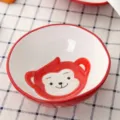 Bol en céramique pour enfants avec singe rouge peint à la main style japonais créatif - Grand Bol Singe 6 Pouces (14,5cm)