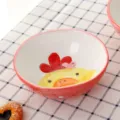 Bol en céramique pour enfants avec motif poussin de dessin animé japonais et pois roses - Grand Bol Poulet 6 Pouces (14,5 cm)