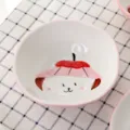 Bol à riz mignon en céramique peint à la main pour enfants, décor rose et blanc - Zodiaque chinois / Grand Bol Lapin 6 Pouces (14,5cm)
