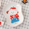 Service d'assiettes en céramique lapin de dessin animé peint à la main avec bord rose - Zodiaque chinois / Assiette Lapin